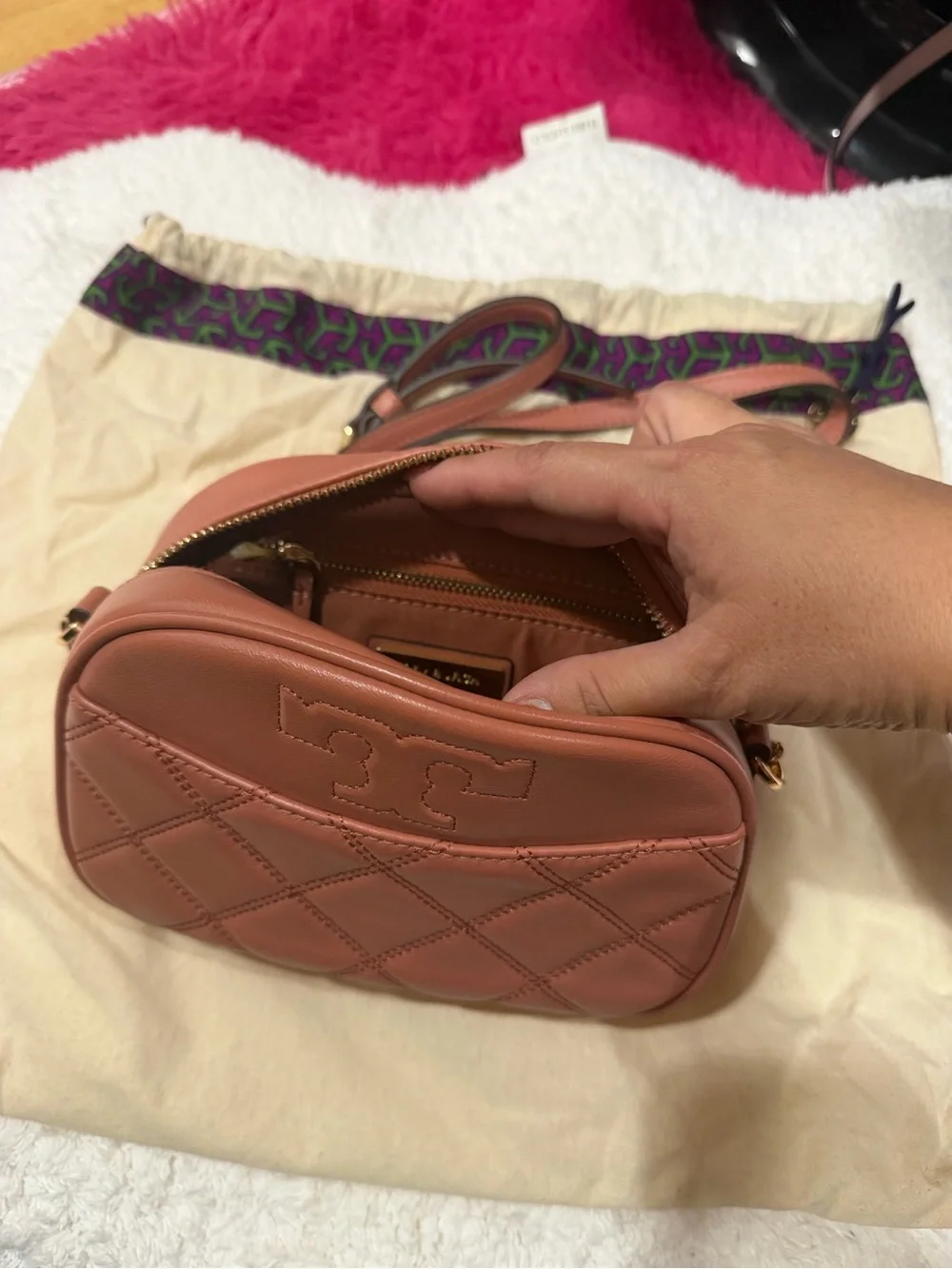 Tory Burch Quilted Crossbody Bag in Terracotta Brown